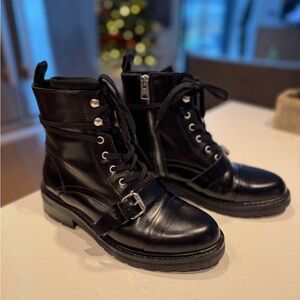 All Saints Black Leather Donita Combat Boots- size 8